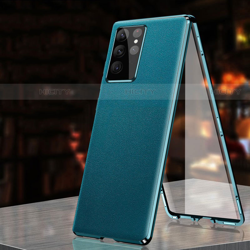 Coque Luxe Aluminum Metal Housse Etui 360 Degres D01 pour Samsung Galaxy S21 Ultra 5G Cyan Plus