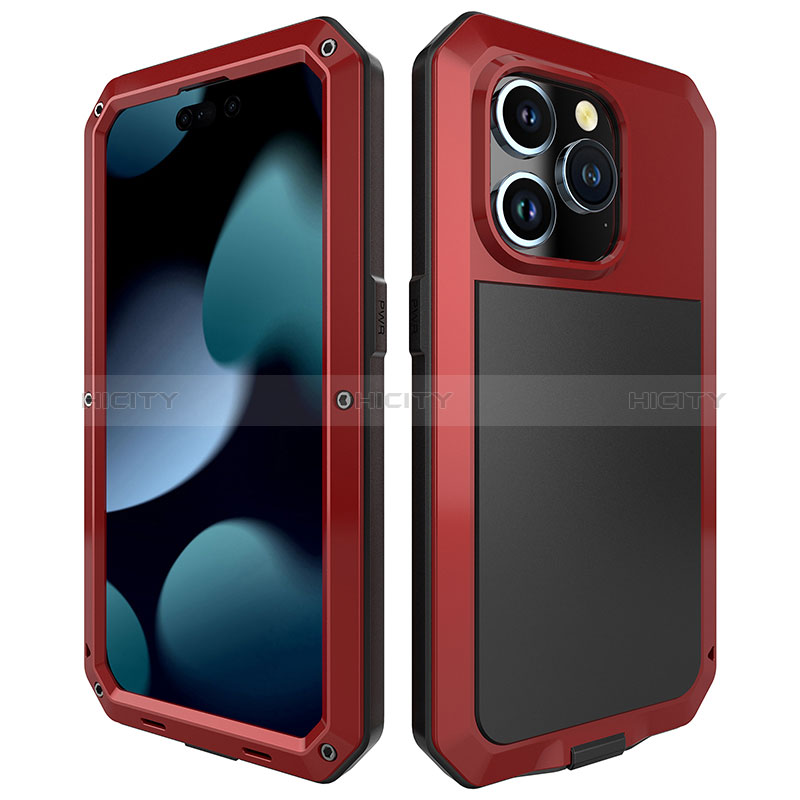 Coque Luxe Aluminum Metal Housse Etui 360 Degres HJ1 pour Apple iPhone 14 Pro Rouge Plus