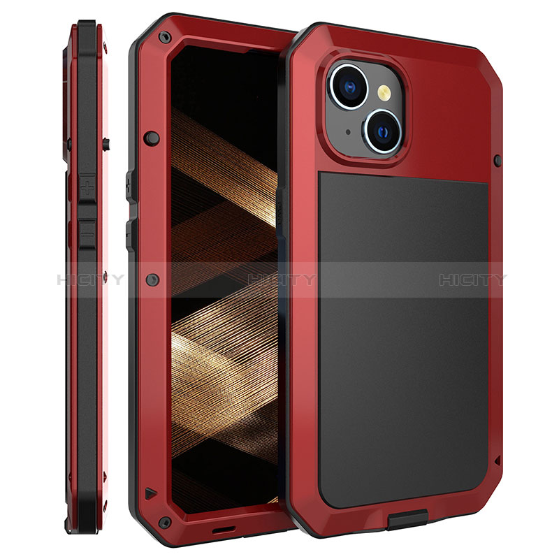 Coque Luxe Aluminum Metal Housse Etui 360 Degres HJ2 pour Apple iPhone 15 Plus Rouge Plus