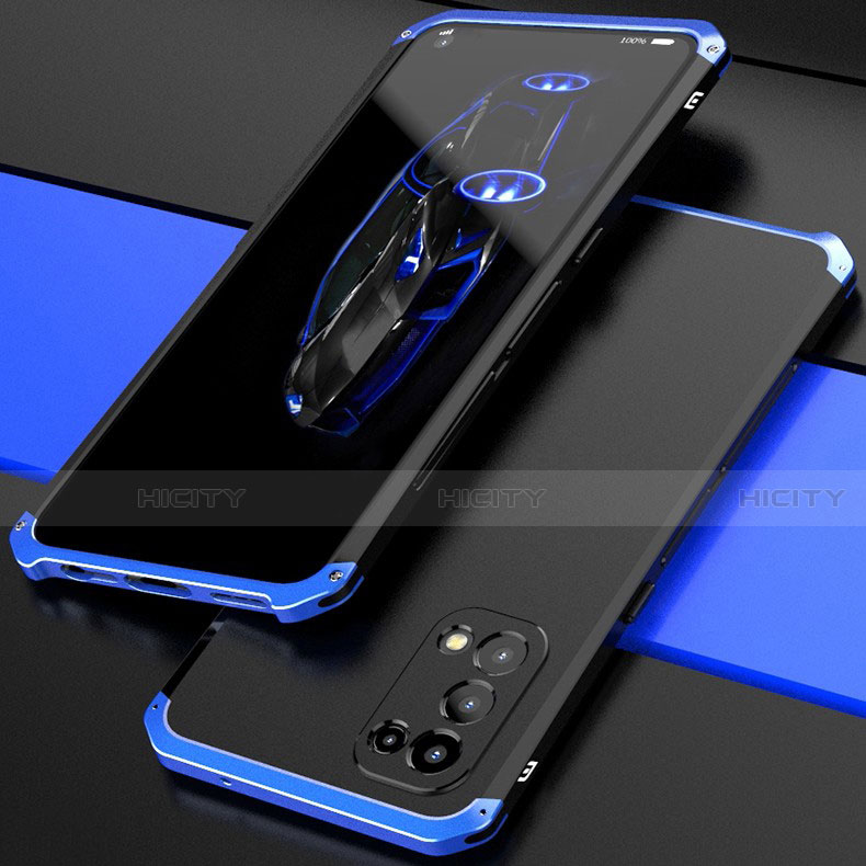 Coque Luxe Aluminum Metal Housse Etui 360 Degres M01 pour Oppo Find X3 Lite 5G Bleu et Noir Plus