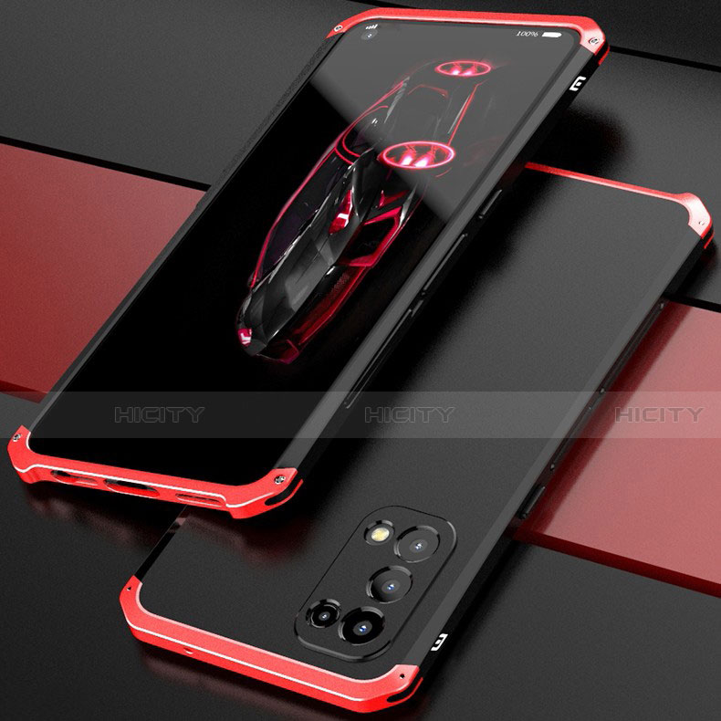 Coque Luxe Aluminum Metal Housse Etui 360 Degres M01 pour Oppo Reno5 5G Rouge et Noir Plus