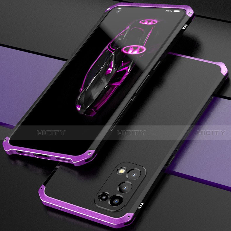 Coque Luxe Aluminum Metal Housse Etui 360 Degres M01 pour Oppo Reno5 5G Violet et Noir Plus