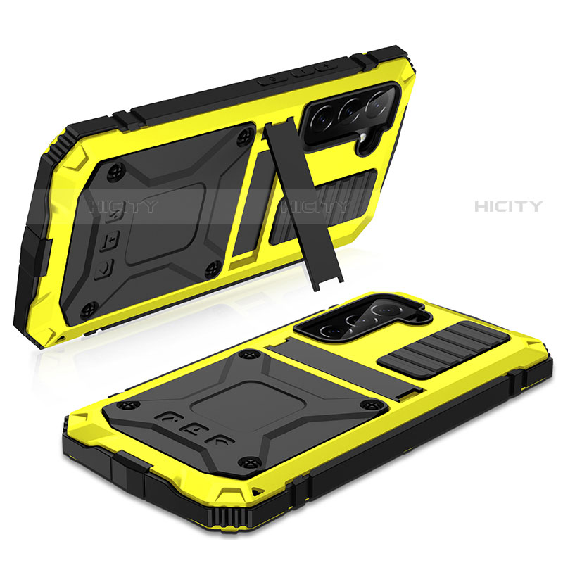 Coque Luxe Aluminum Metal Housse Etui 360 Degres M01 pour Samsung Galaxy S21 FE 5G Jaune Plus