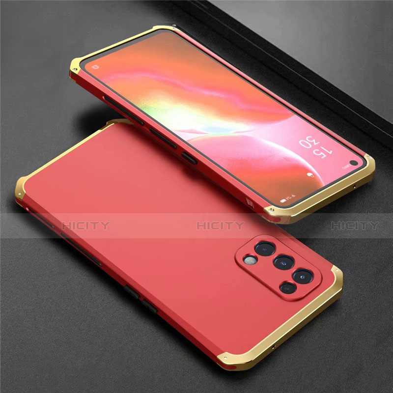 Coque Luxe Aluminum Metal Housse Etui 360 Degres M02 pour Oppo Find X3 Lite 5G Or et Rouge Plus