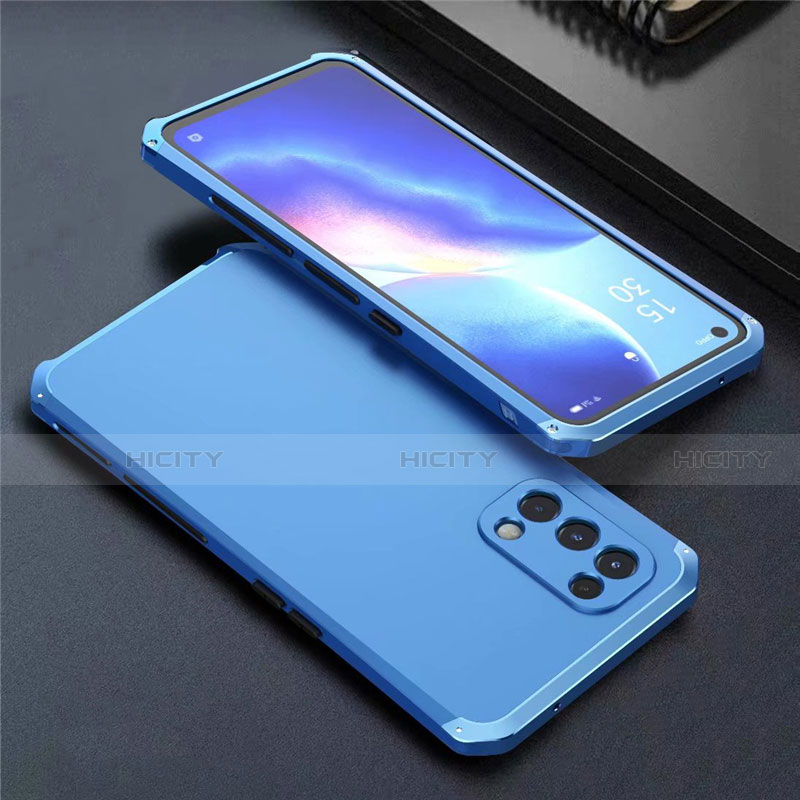 Coque Luxe Aluminum Metal Housse Etui 360 Degres M02 pour Oppo Reno5 5G Bleu Plus