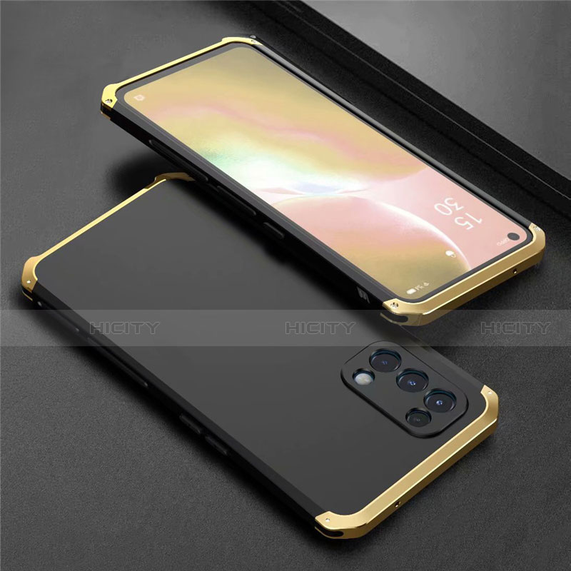 Coque Luxe Aluminum Metal Housse Etui 360 Degres M02 pour Oppo Reno5 5G Or et Noir Plus