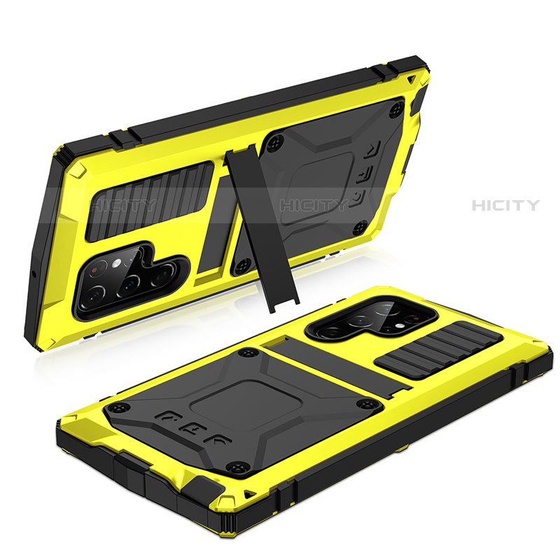 Coque Luxe Aluminum Metal Housse Etui 360 Degres M05 pour Samsung Galaxy S22 Ultra 5G Jaune Plus