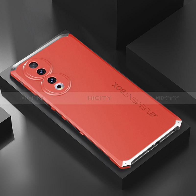 Coque Luxe Aluminum Metal Housse Etui 360 Degres P01 pour Huawei Honor 90 Pro 5G Argent et Rouge Plus