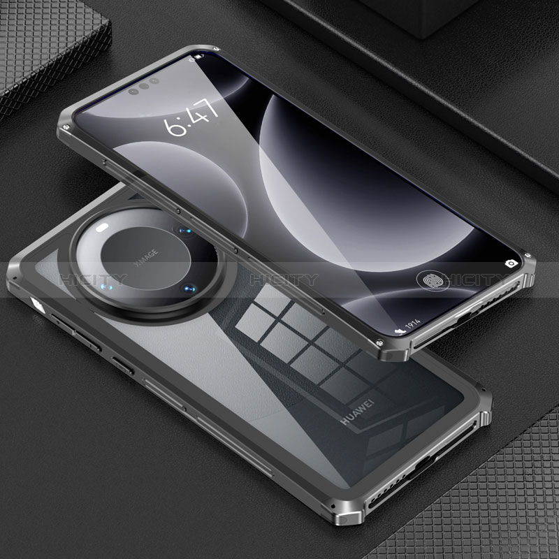 Coque Luxe Aluminum Metal Housse Etui 360 Degres P01 pour Huawei Mate 60 Pro Noir Plus