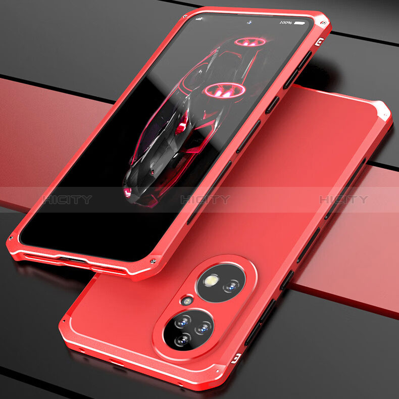 Coque Luxe Aluminum Metal Housse Etui 360 Degres P01 pour Huawei P50e Rouge Plus