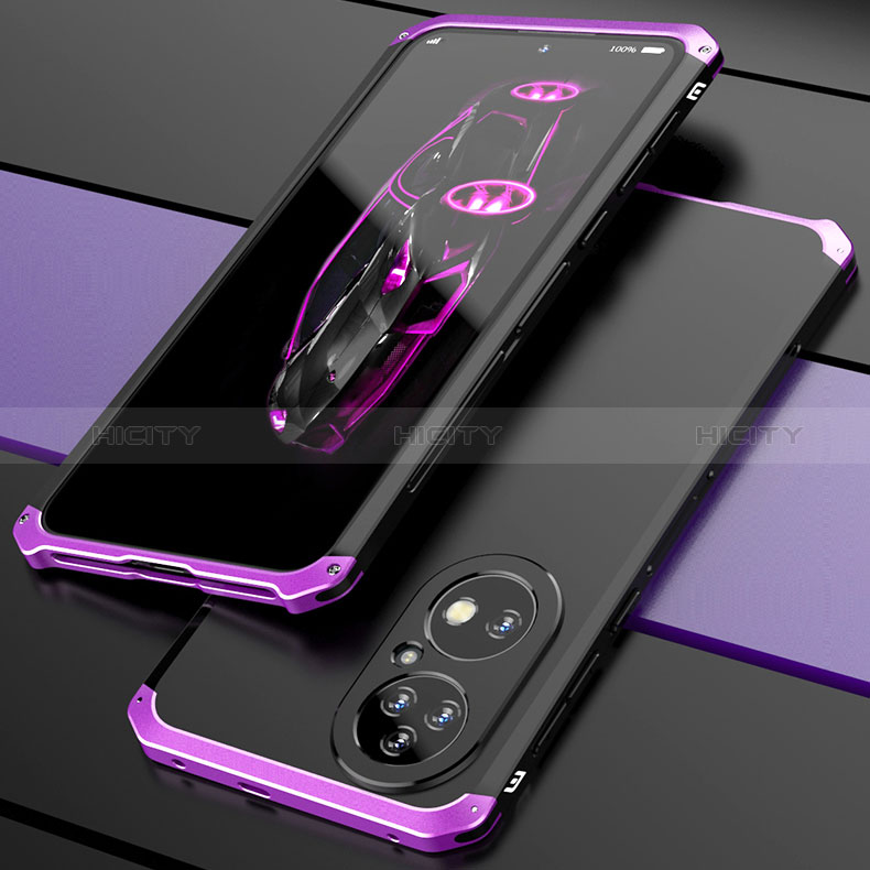 Coque Luxe Aluminum Metal Housse Etui 360 Degres P01 pour Huawei P50e Violet Plus