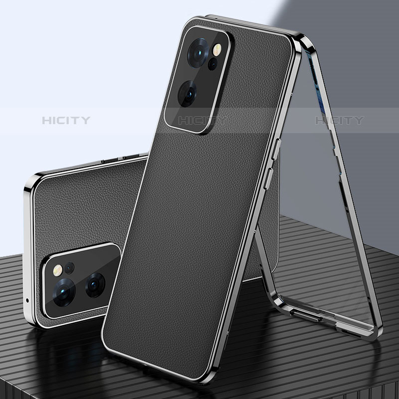 Coque Luxe Aluminum Metal Housse Etui 360 Degres P01 pour Oppo Reno7 SE 5G Noir Plus