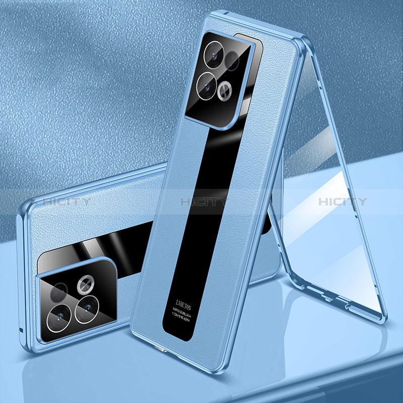 Coque Luxe Aluminum Metal Housse Etui 360 Degres P01 pour Oppo Reno9 Pro+ Plus 5G Bleu Plus