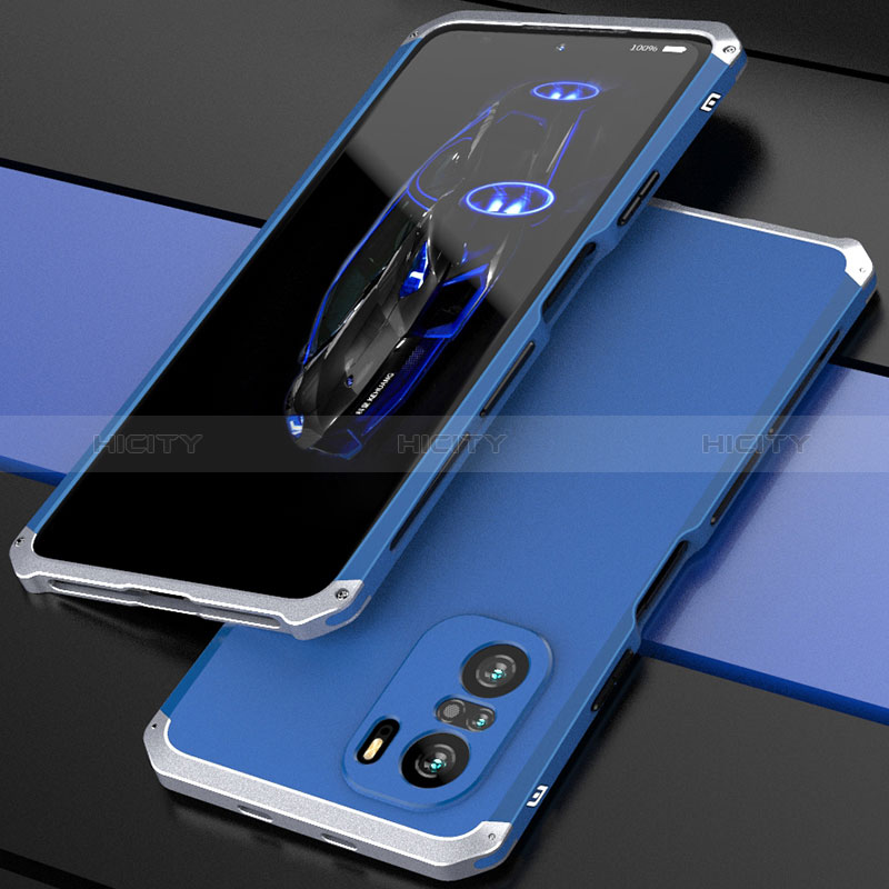 Coque Luxe Aluminum Metal Housse Etui 360 Degres P01 pour Xiaomi Mi 11i 5G Argent et Bleu Plus