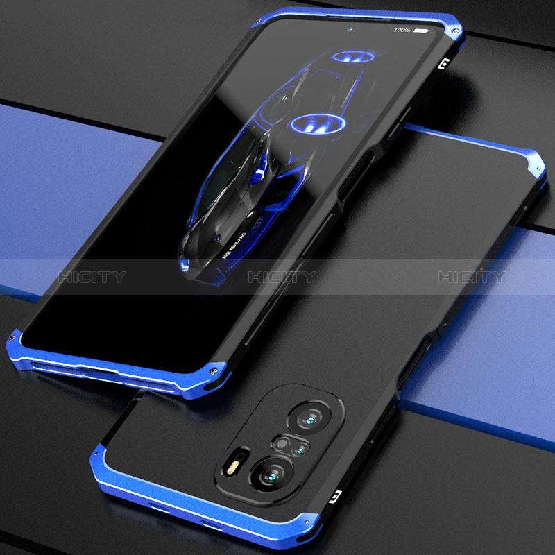 Coque Luxe Aluminum Metal Housse Etui 360 Degres P01 pour Xiaomi Redmi K40 5G Bleu et Noir Plus