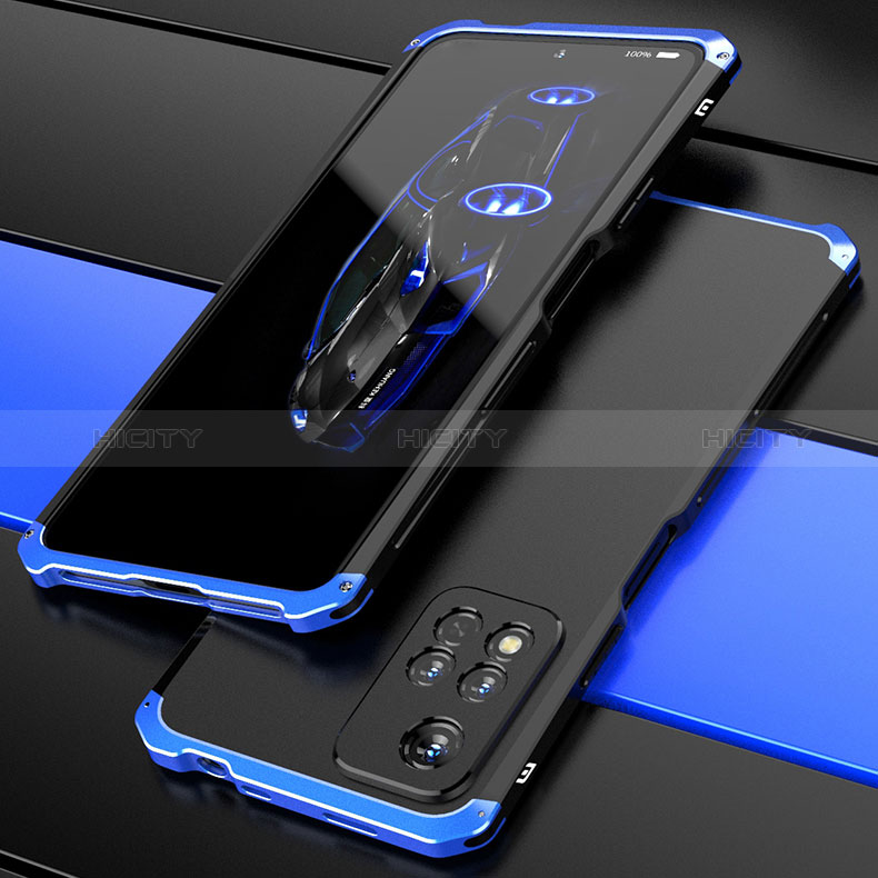 Coque Luxe Aluminum Metal Housse Etui 360 Degres P01 pour Xiaomi Redmi Note 11 Pro+ Plus 5G Bleu et Noir Plus