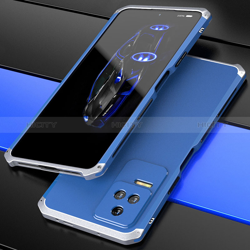 Coque Luxe Aluminum Metal Housse Etui 360 Degres P02 pour Xiaomi Redmi K50 5G Argent et Bleu Plus