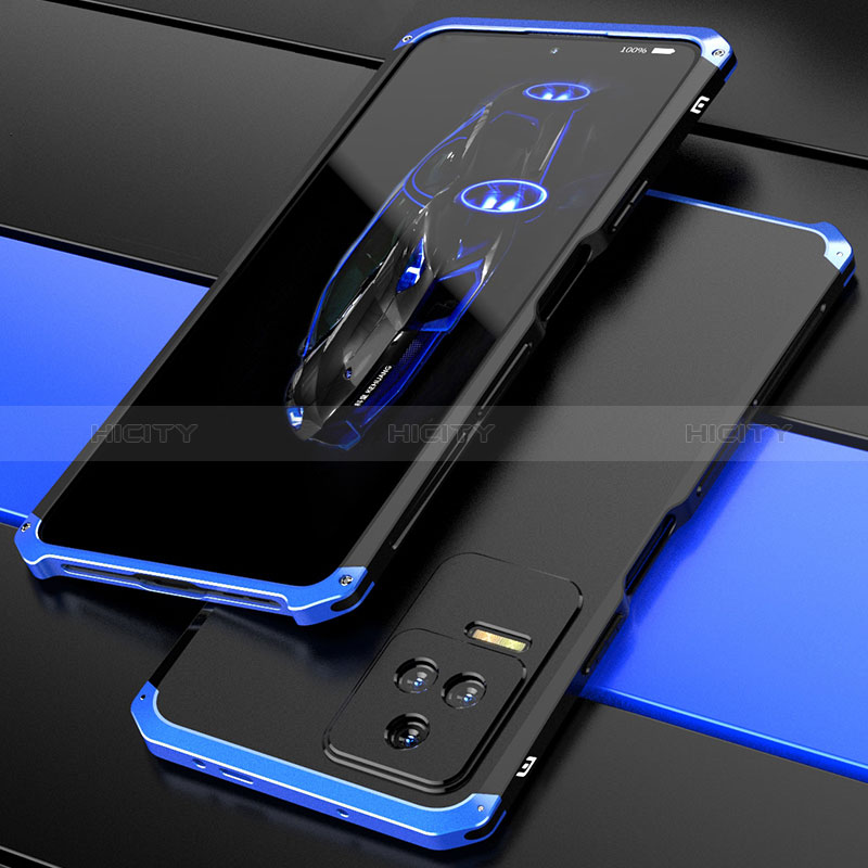 Coque Luxe Aluminum Metal Housse Etui 360 Degres P02 pour Xiaomi Redmi K50 5G Bleu et Noir Plus