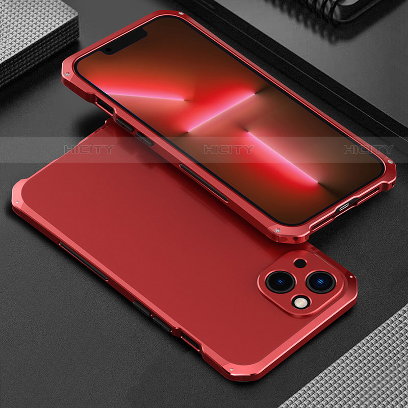 Coque Luxe Aluminum Metal Housse Etui 360 Degres pour Apple iPhone 13 Mini Rouge Plus