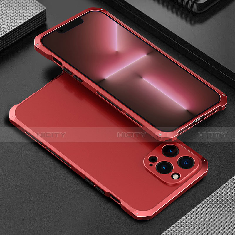 Coque Luxe Aluminum Metal Housse Etui 360 Degres pour Apple iPhone 13 Pro Rouge Plus