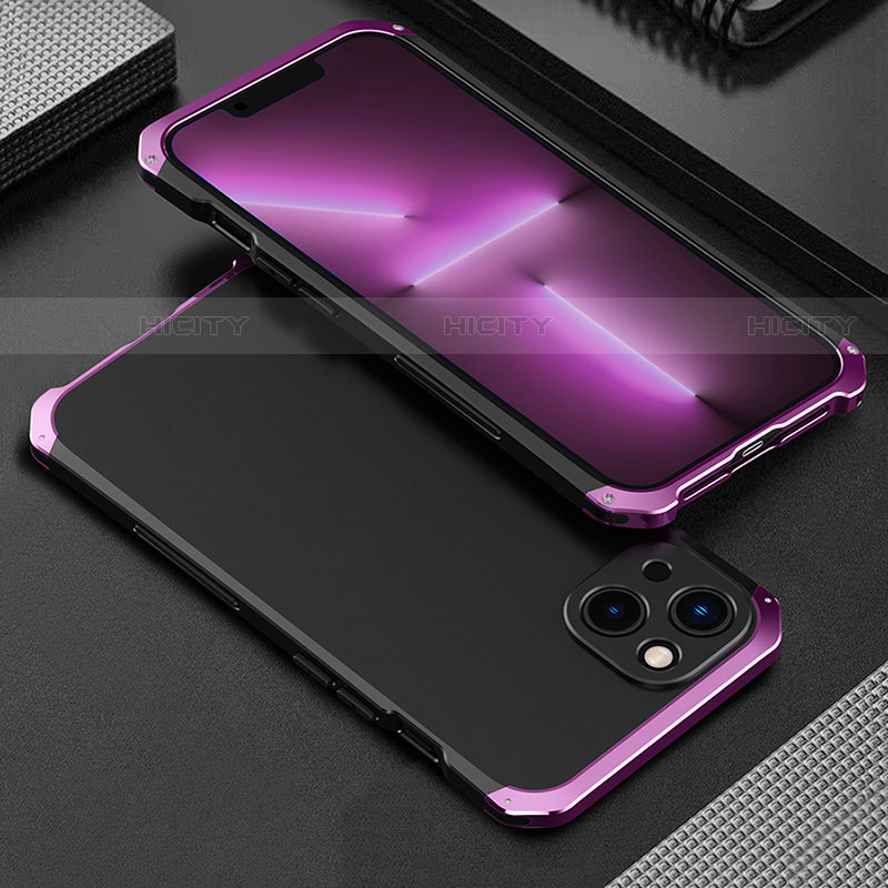 Coque Luxe Aluminum Metal Housse Etui 360 Degres pour Apple iPhone 14 Plus Violet Plus