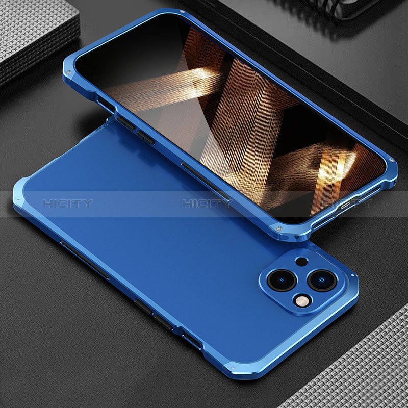 Coque Luxe Aluminum Metal Housse Etui 360 Degres pour Apple iPhone 15 Bleu Plus