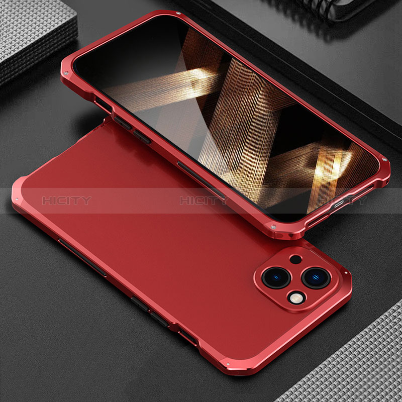 Coque Luxe Aluminum Metal Housse Etui 360 Degres pour Apple iPhone 15 Rouge Plus