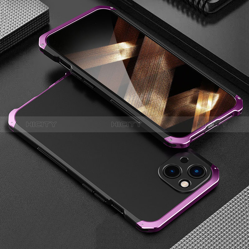 Coque Luxe Aluminum Metal Housse Etui 360 Degres pour Apple iPhone 15 Violet Plus