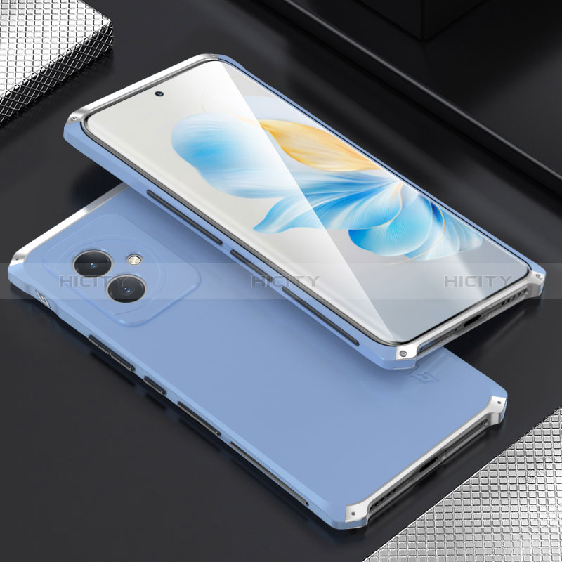 Coque Luxe Aluminum Metal Housse Etui 360 Degres pour Huawei Honor 100 5G Argent et Bleu Plus