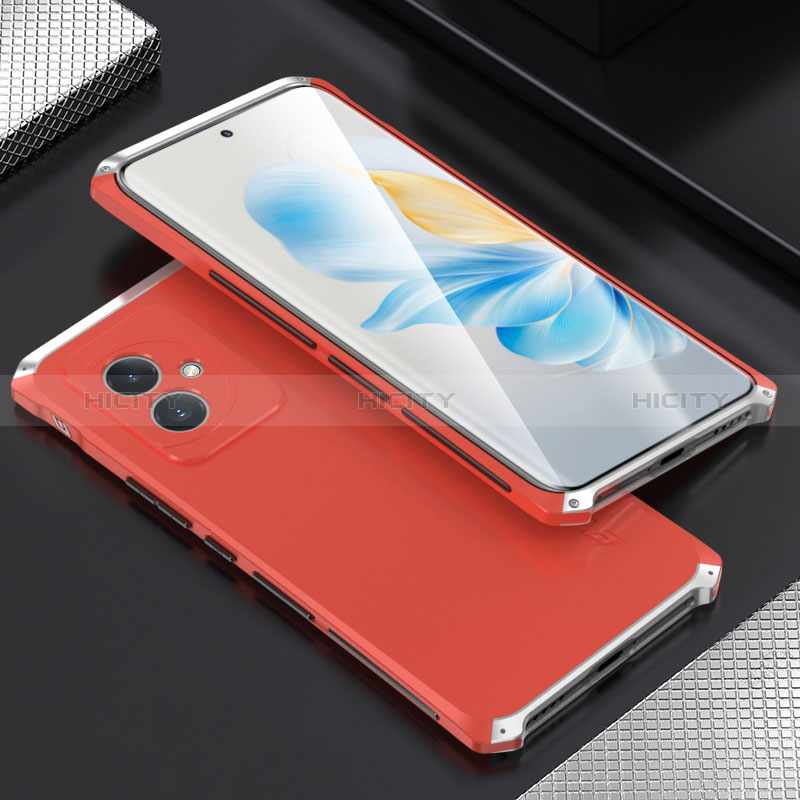 Coque Luxe Aluminum Metal Housse Etui 360 Degres pour Huawei Honor 100 5G Argent et Rouge Plus