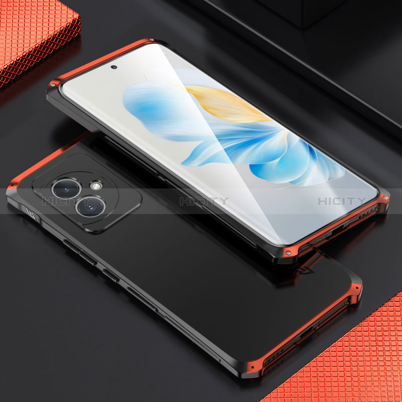 Coque Luxe Aluminum Metal Housse Etui 360 Degres pour Huawei Honor 100 5G Rouge et Noir Plus