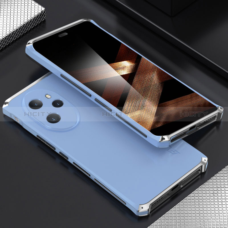 Coque Luxe Aluminum Metal Housse Etui 360 Degres pour Huawei Honor 100 Pro 5G Argent et Bleu Plus