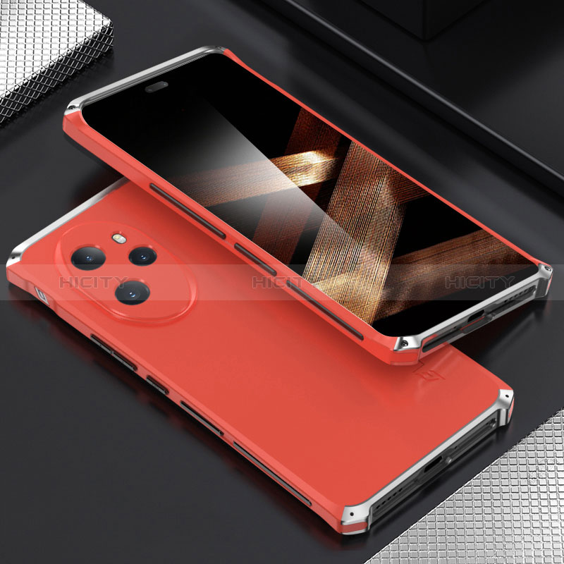 Coque Luxe Aluminum Metal Housse Etui 360 Degres pour Huawei Honor 100 Pro 5G Argent et Rouge Plus