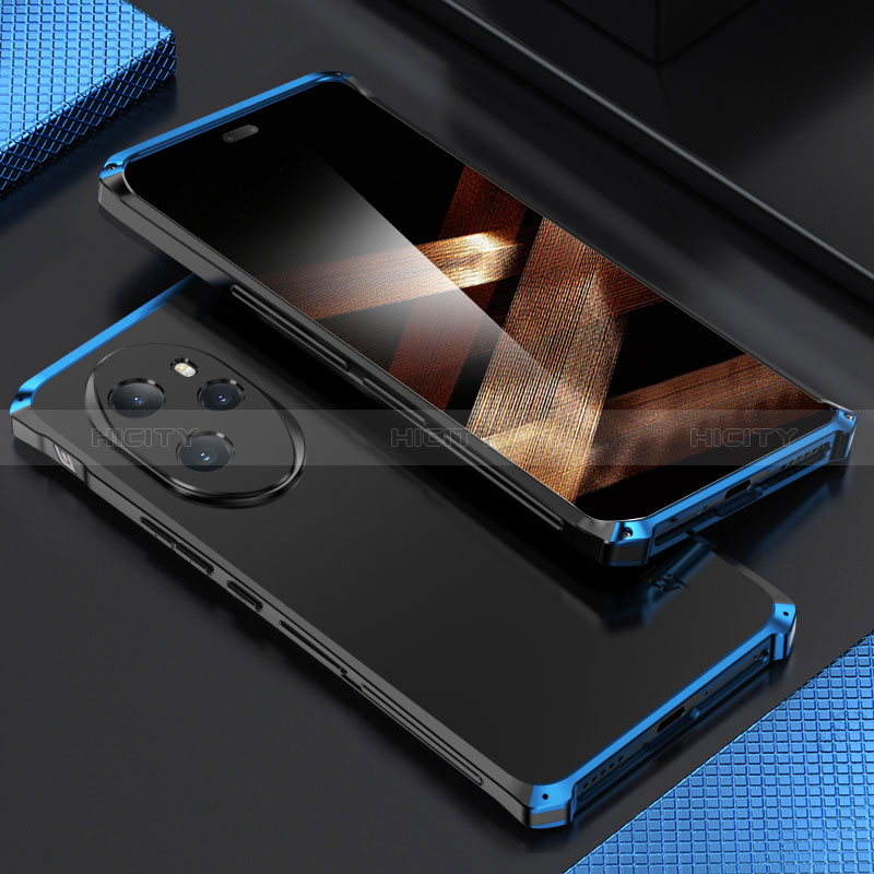 Coque Luxe Aluminum Metal Housse Etui 360 Degres pour Huawei Honor 100 Pro 5G Bleu et Noir Plus