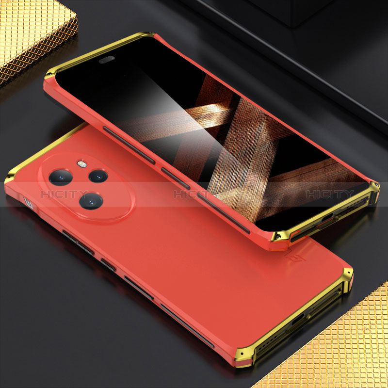 Coque Luxe Aluminum Metal Housse Etui 360 Degres pour Huawei Honor 100 Pro 5G Or et Rouge Plus