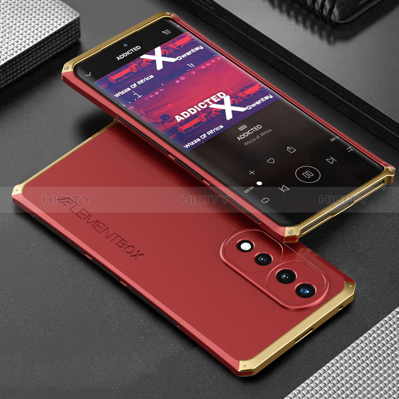 Coque Luxe Aluminum Metal Housse Etui 360 Degres pour Huawei Honor 70 5G Or et Rouge Plus