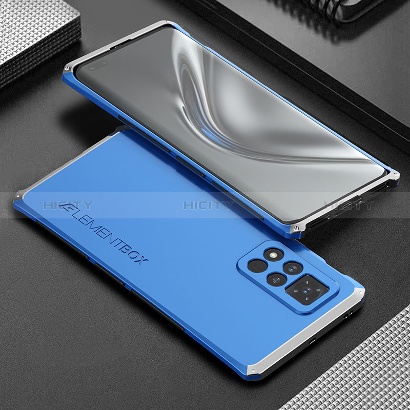 Coque Luxe Aluminum Metal Housse Etui 360 Degres pour Huawei Honor V40 5G Argent et Bleu Plus