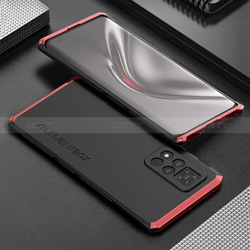 Coque Luxe Aluminum Metal Housse Etui 360 Degres pour Huawei Honor V40 5G Rouge et Noir Plus