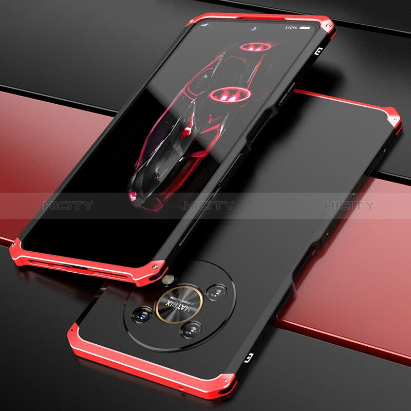 Coque Luxe Aluminum Metal Housse Etui 360 Degres pour Huawei Honor X9 5G Rouge et Noir Plus