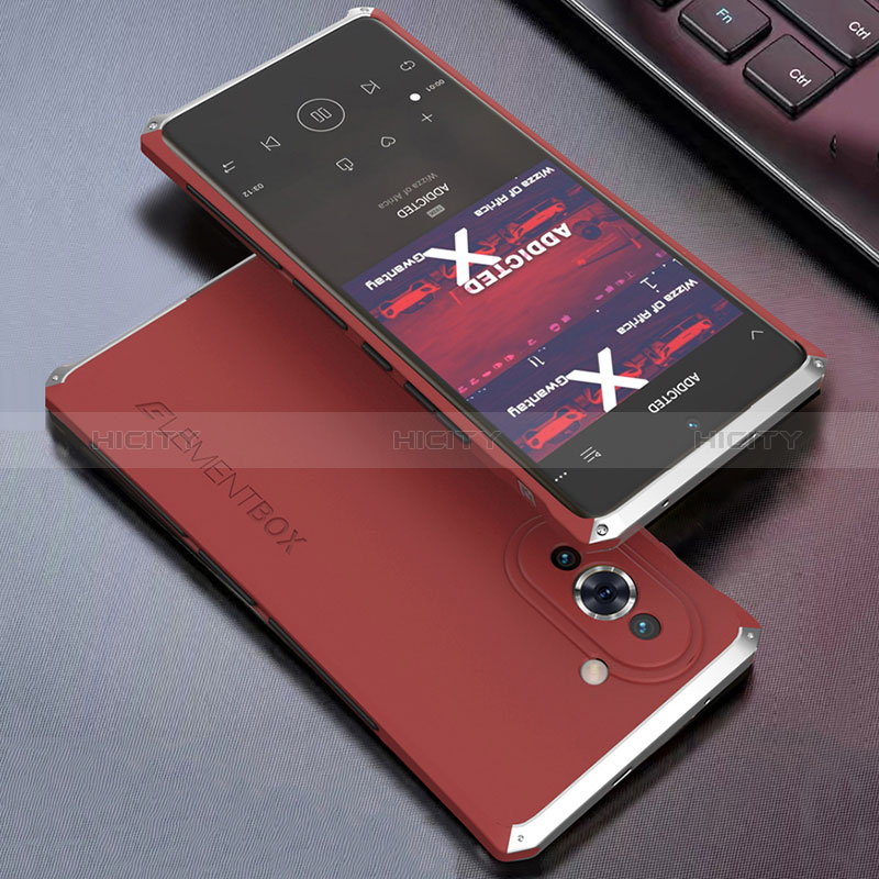 Coque Luxe Aluminum Metal Housse Etui 360 Degres pour Huawei Nova 10 Argent et Rouge Plus