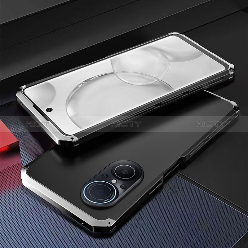 Coque Luxe Aluminum Metal Housse Etui 360 Degres pour Huawei Nova 9 SE Argent et Noir Plus