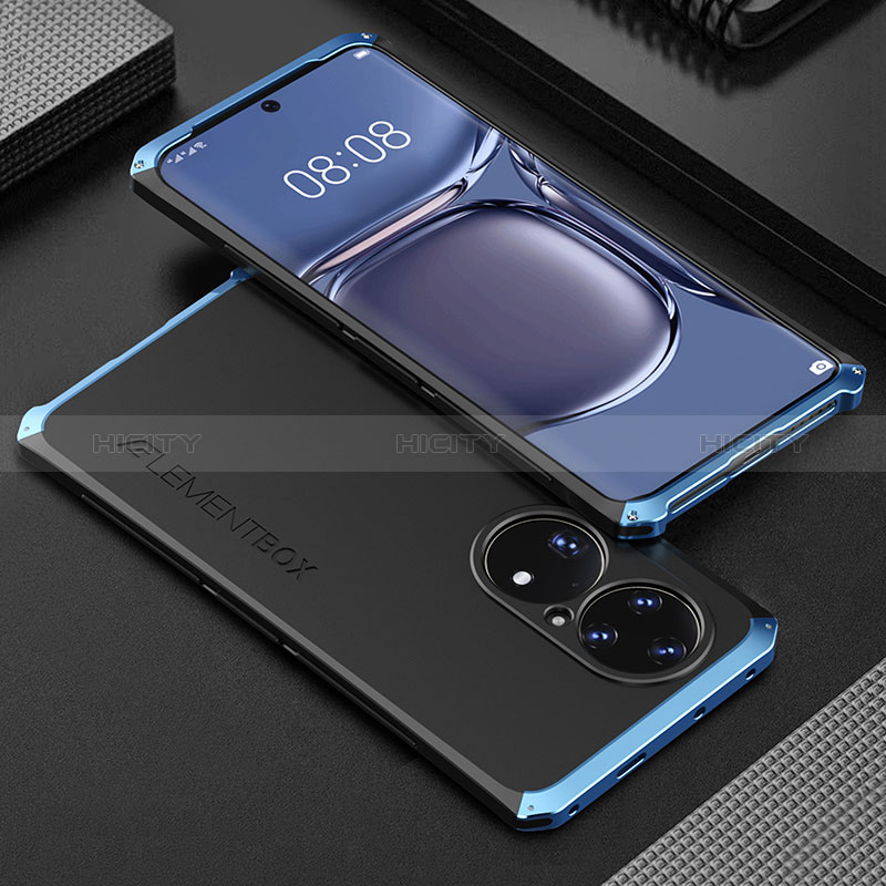 Coque Luxe Aluminum Metal Housse Etui 360 Degres pour Huawei P50 Pro Bleu et Noir Plus