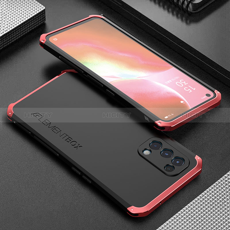 Coque Luxe Aluminum Metal Housse Etui 360 Degres pour Oppo K9 5G Rouge et Noir Plus