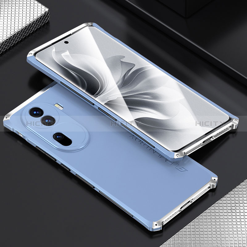 Coque Luxe Aluminum Metal Housse Etui 360 Degres pour Oppo Reno11 Pro 5G Argent et Bleu Plus