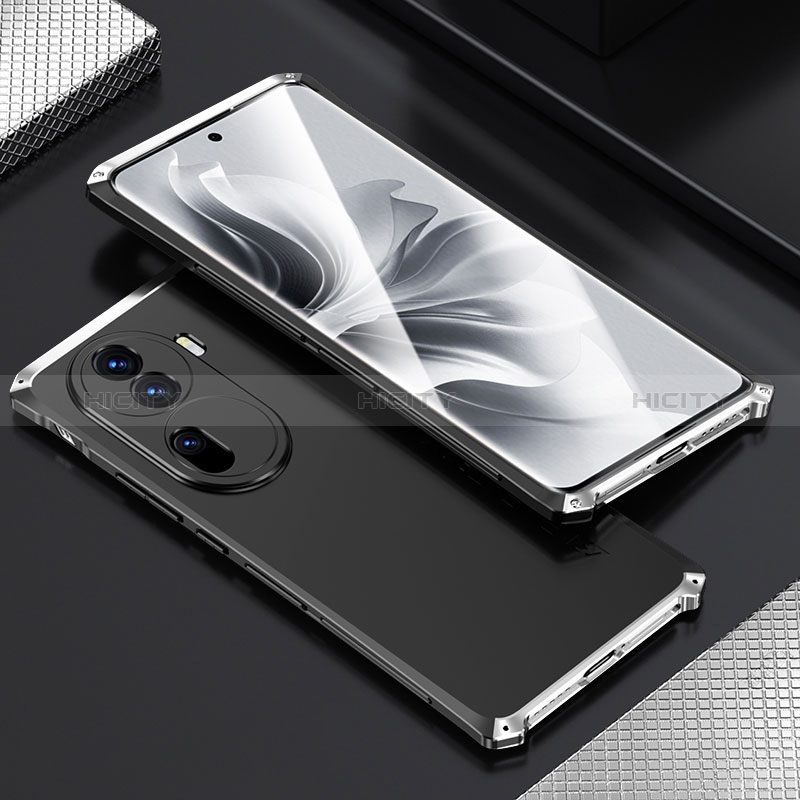 Coque Luxe Aluminum Metal Housse Etui 360 Degres pour Oppo Reno11 Pro 5G Argent et Noir Plus