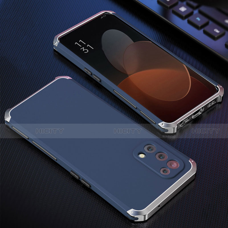 Coque Luxe Aluminum Metal Housse Etui 360 Degres pour Oppo Reno5 5G Bleu Plus