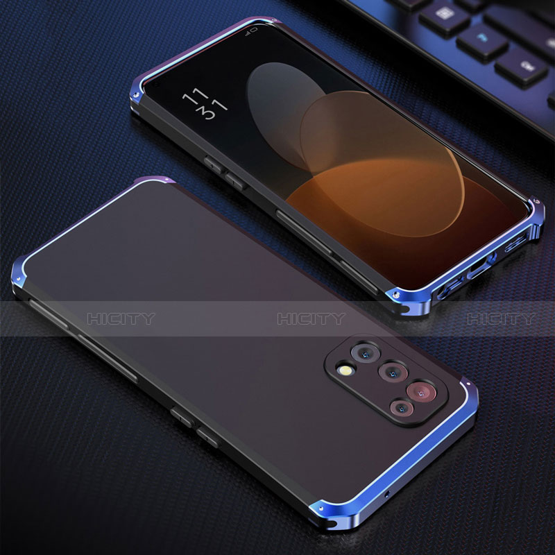 Coque Luxe Aluminum Metal Housse Etui 360 Degres pour Oppo Reno5 5G Bleu et Noir Plus