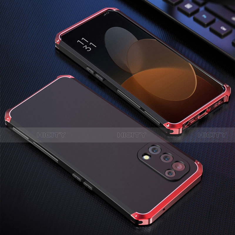 Coque Luxe Aluminum Metal Housse Etui 360 Degres pour Oppo Reno5 5G Rouge et Noir Plus