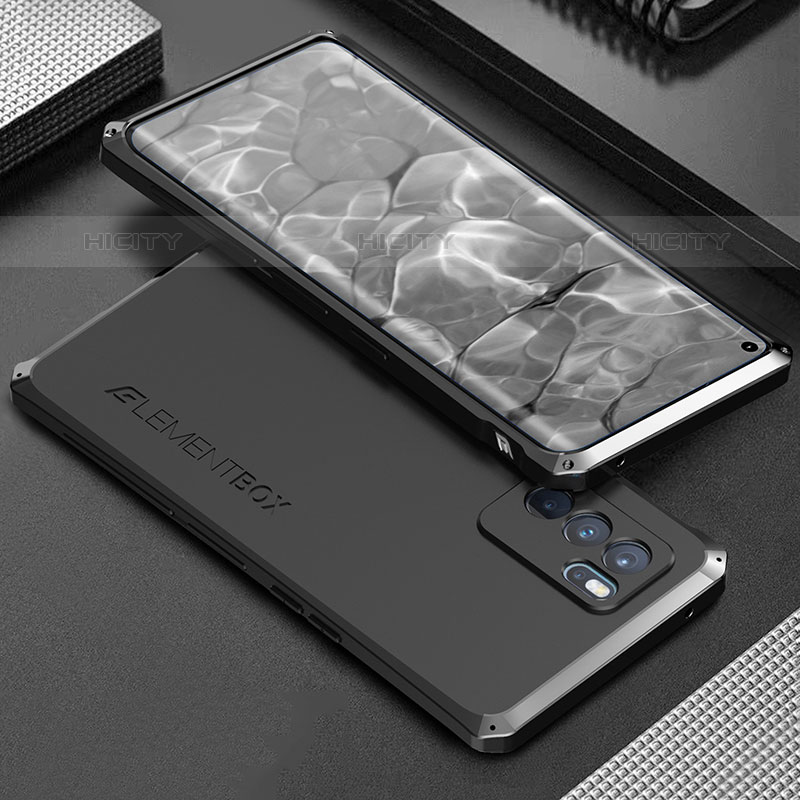 Coque Luxe Aluminum Metal Housse Etui 360 Degres pour Oppo Reno6 Pro 5G India Noir Plus