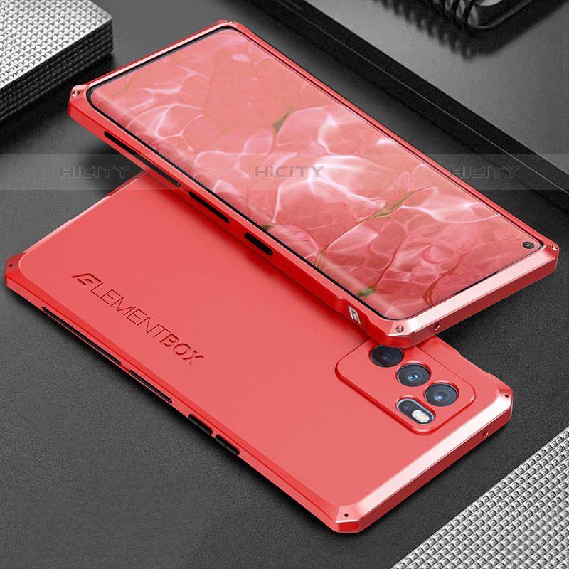 Coque Luxe Aluminum Metal Housse Etui 360 Degres pour Oppo Reno6 Pro 5G India Rouge Plus